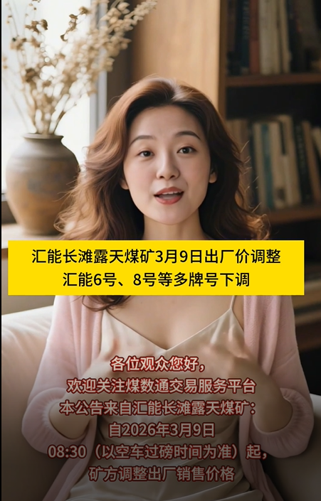汇能长滩露天煤矿3月9日出厂价调整，汇能6号、8号等多牌号下调