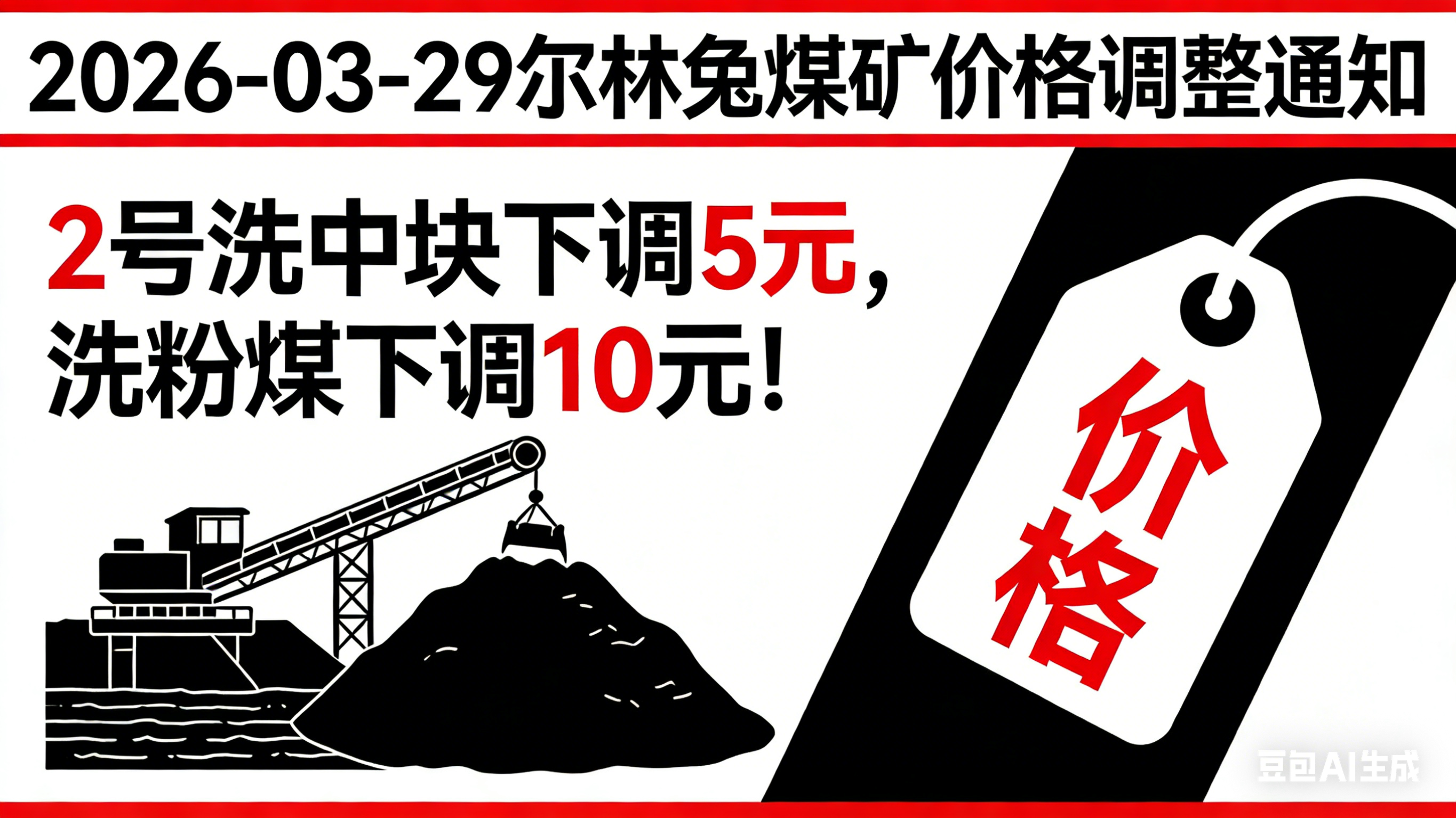 2026-03-29丨尔林兔煤矿价格调整：2号洗中块下调5元，洗粉煤下调10元！