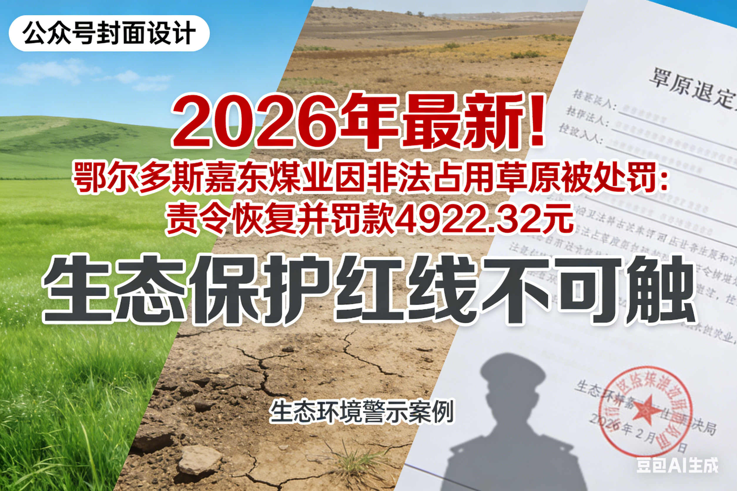 2026年最新！鄂尔多斯嘉东煤业因非法占用草原被处罚：责令恢复并罚款4922.32元！