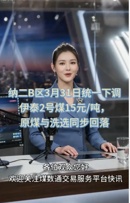 纳二B区3月31日统一下调伊泰2号煤15元/吨，原煤与洗选同步回落