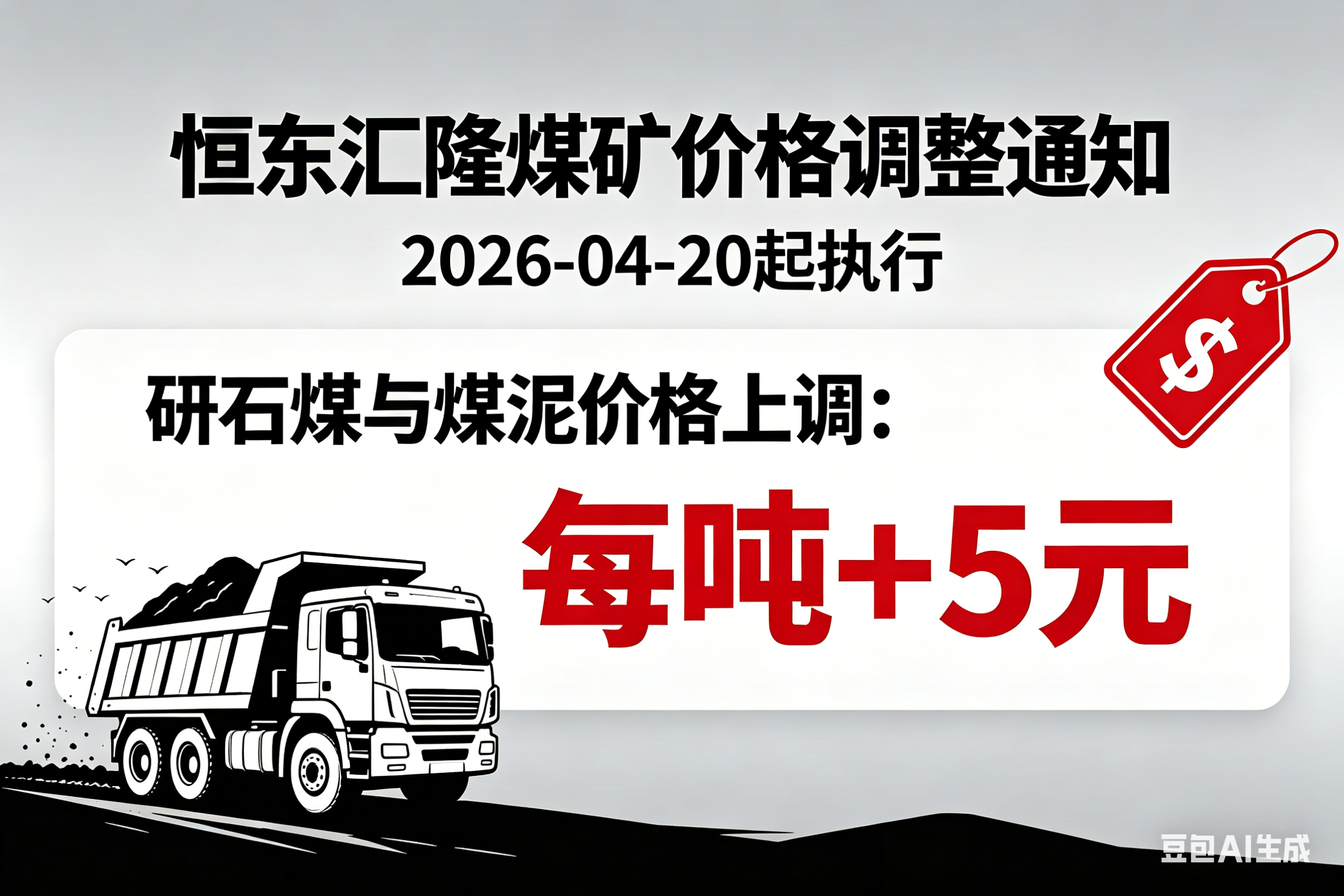 2026-04-20！恒东汇隆煤矿上调矸石煤与煤泥价格，每吨+5元！