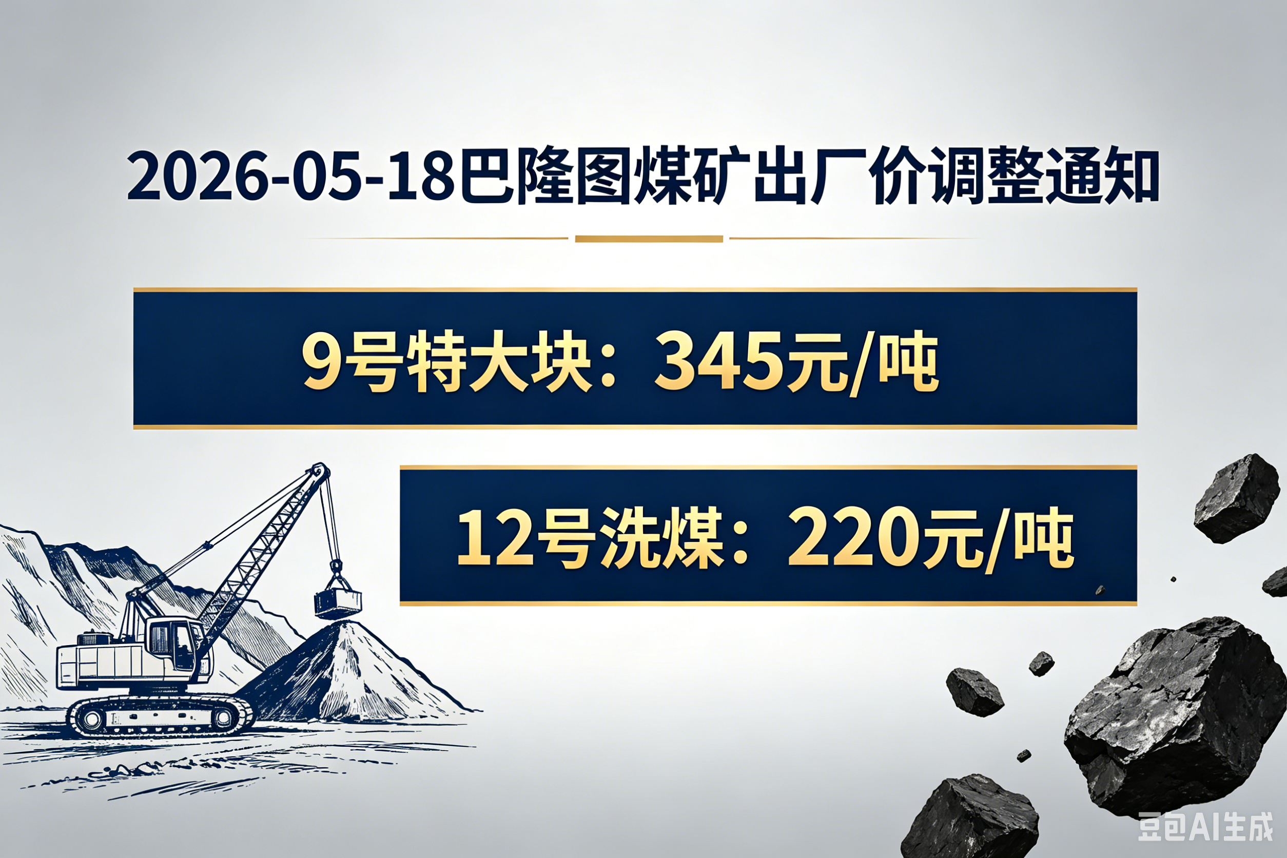 2026-05-18！巴隆图煤矿出厂价调整：9号特大块345元/吨，12号洗煤220元/吨