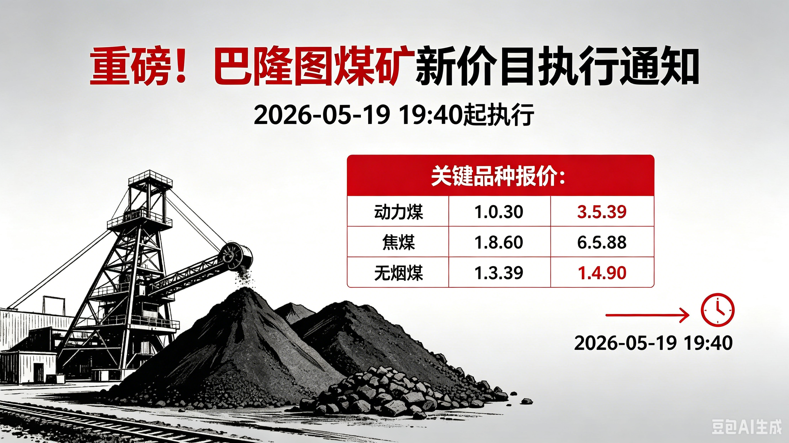 重磅！巴隆图煤矿2026-05-19 19:40起执行新价目，关键品种报价公布